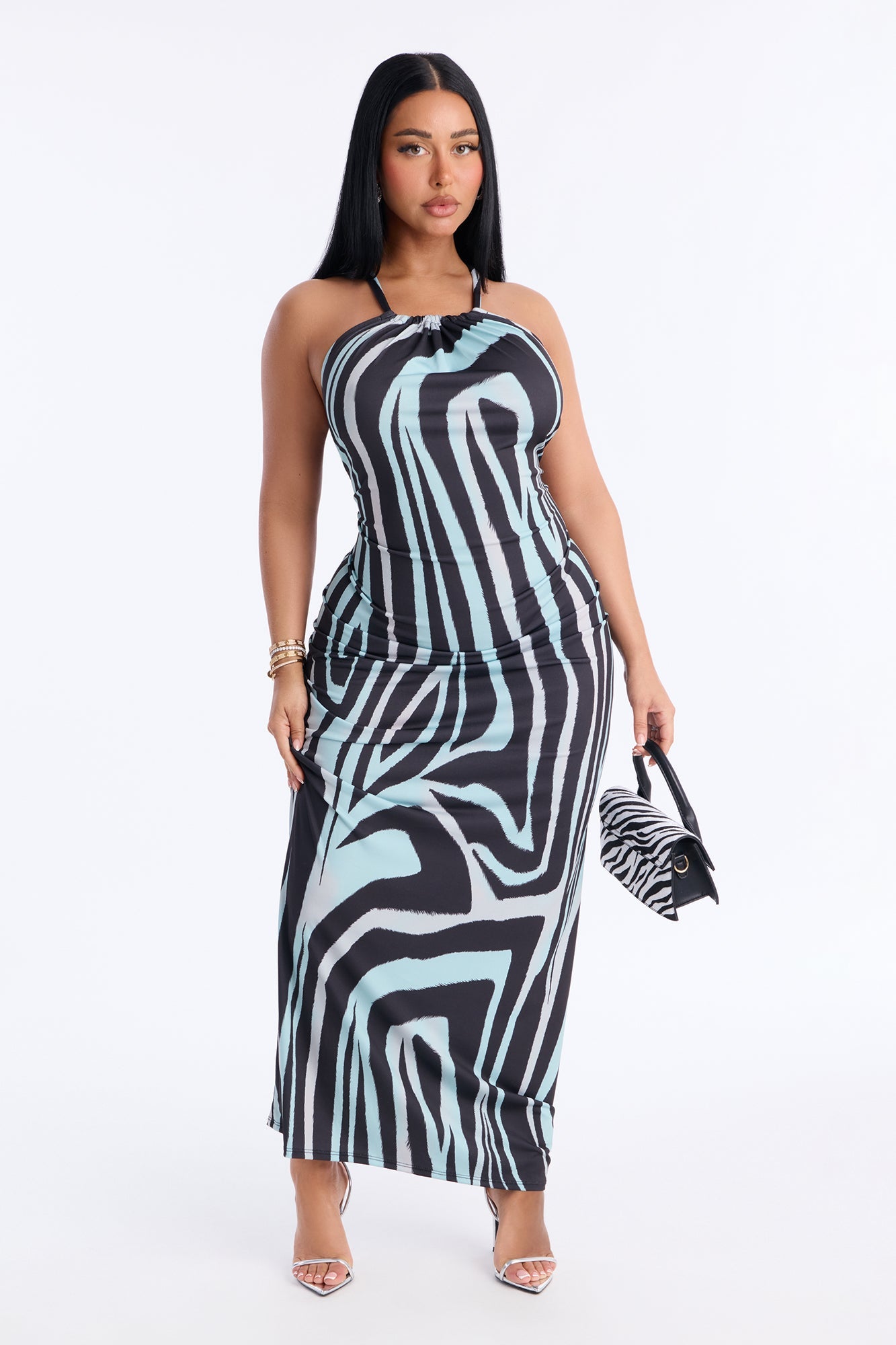 So Unbothered Draped Maxi Dress - Green/combo