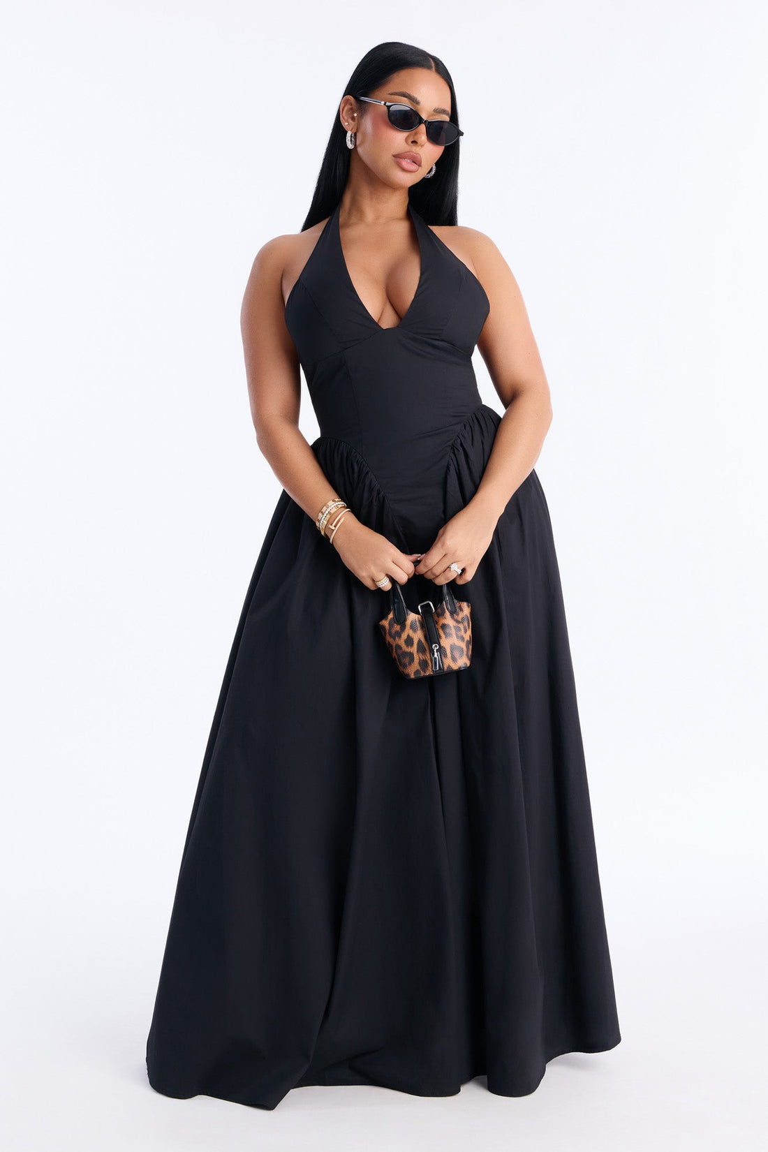 Maisie Drop Waist Poplin Maxi Dress - Black