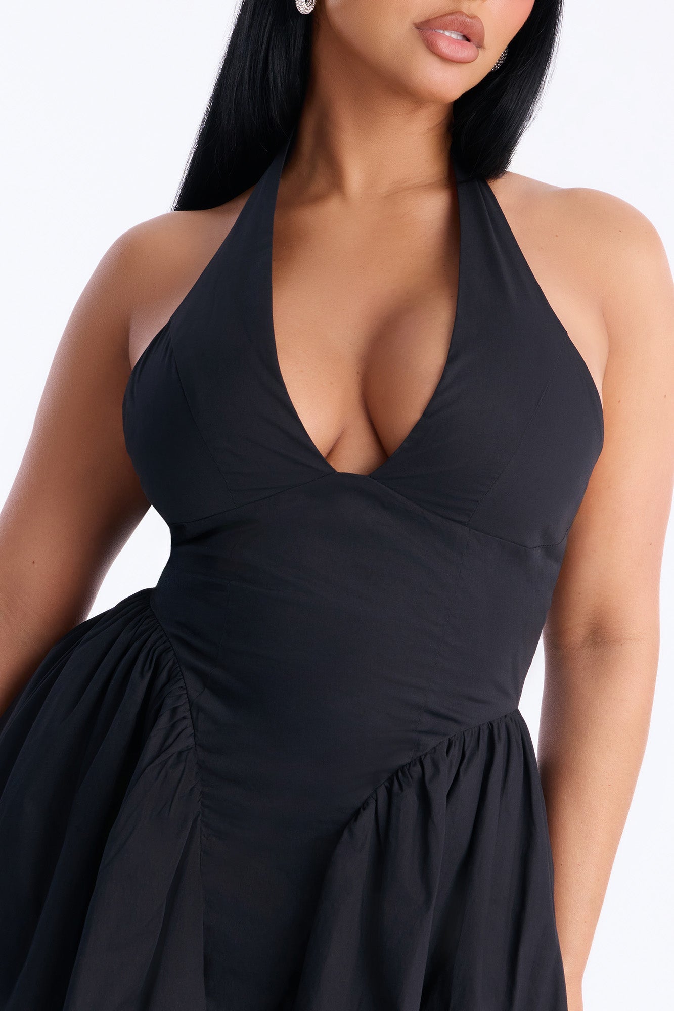 Maisie Drop Waist Poplin Maxi Dress - Black