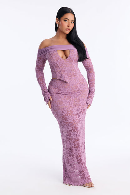Enchanted Nights Corset Lace Skirt Set - Lavender