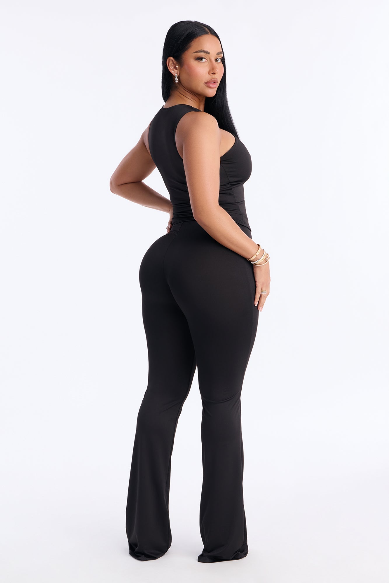 Moxi Hardware Flare Pant Set - Black