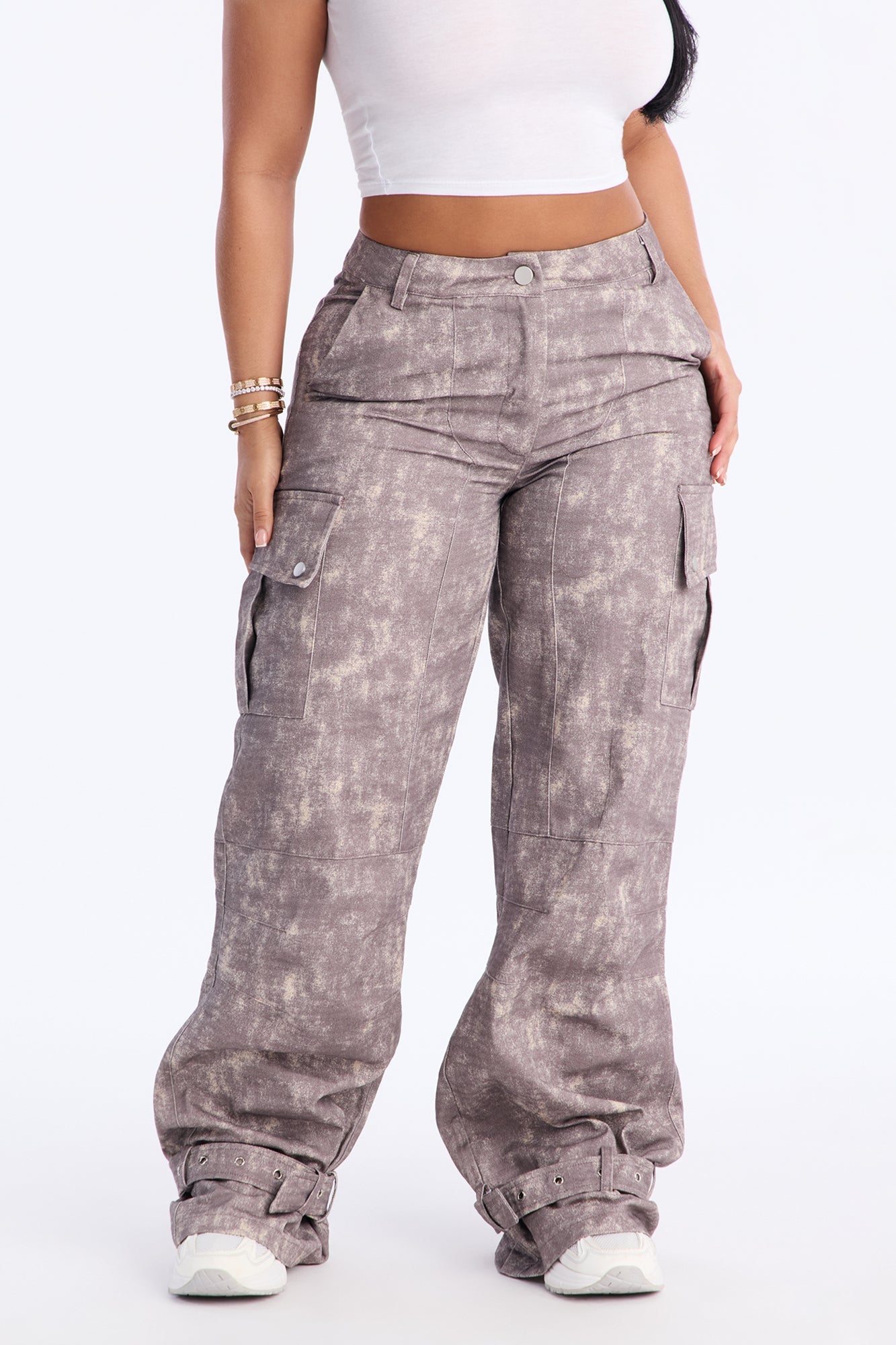 Blair Washed Cargo Wide Leg Pant - Grey/combo