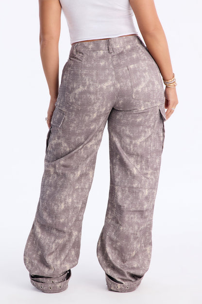 Blair Washed Cargo Wide Leg Pant - Grey/combo