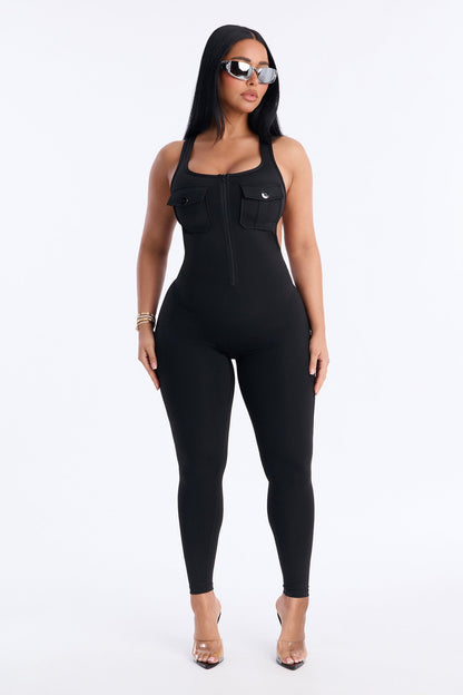 Gym All Day Backless Jumpsuit - Black
