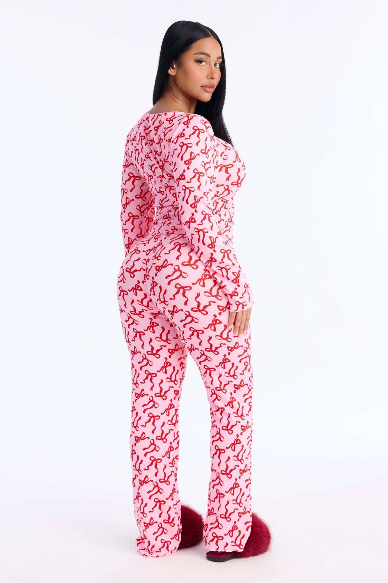 What A Cutie Pointelle Long Sleeve PJ Pant Set - Hot Pink/combo