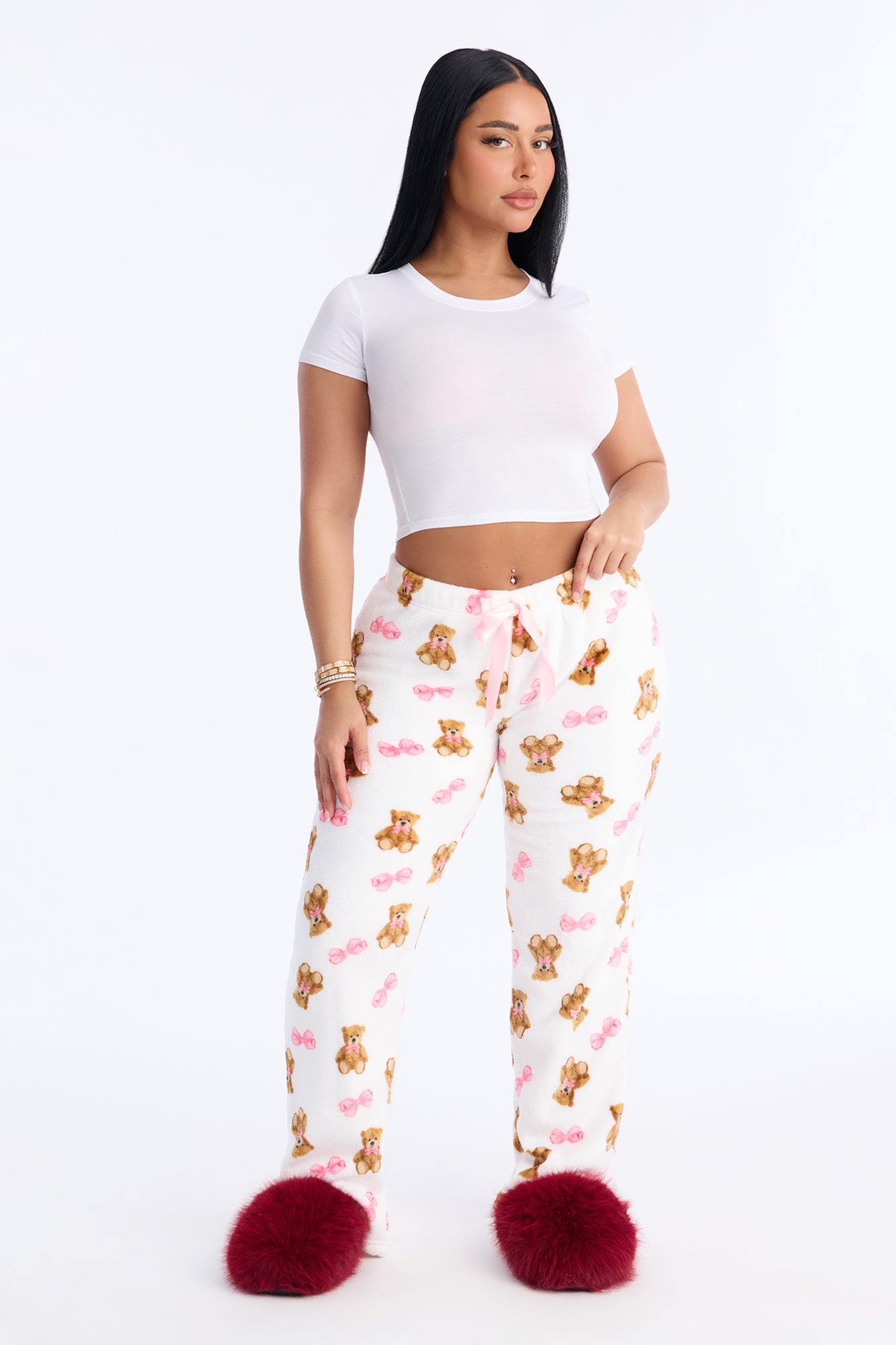 Bears And Bows Plush PJ Pants - White/combo