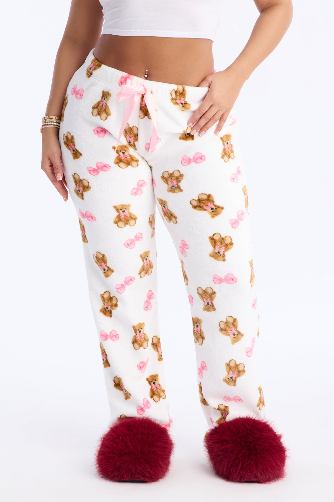 Bears And Bows Plush PJ Pants - White/combo
