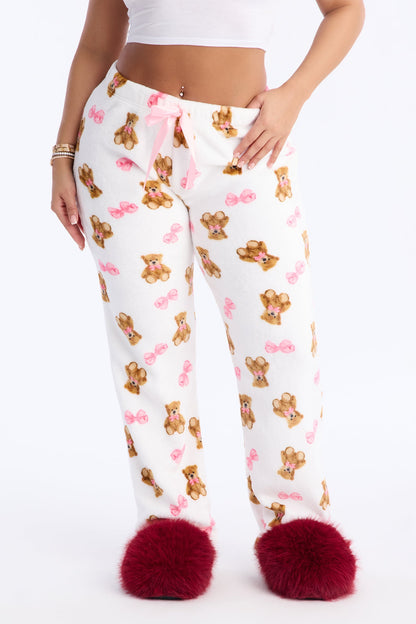 Bears And Bows Plush PJ Pants - White/combo