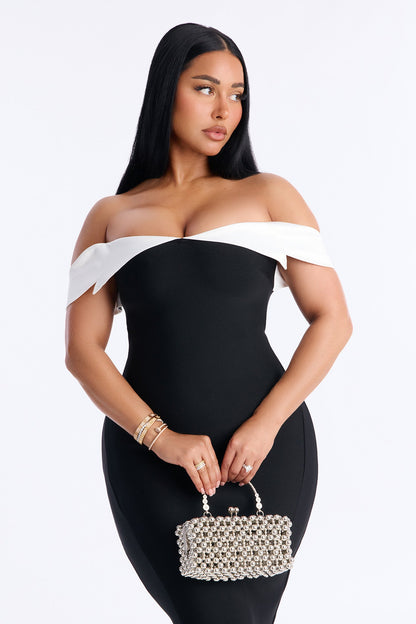 Estee Mermaid Bandage Midi Dress - Black/White