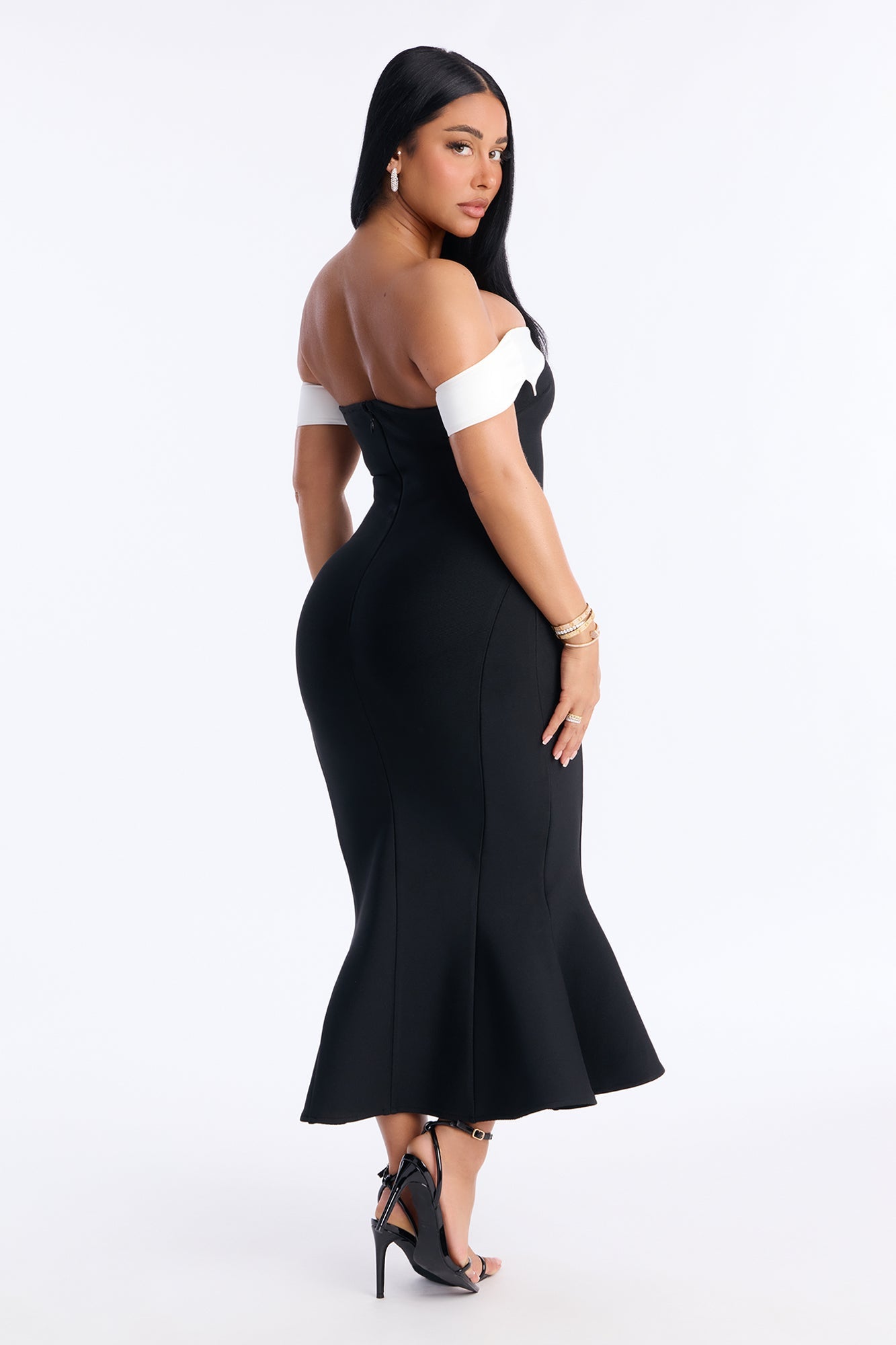 Estee Mermaid Bandage Midi Dress - Black/White