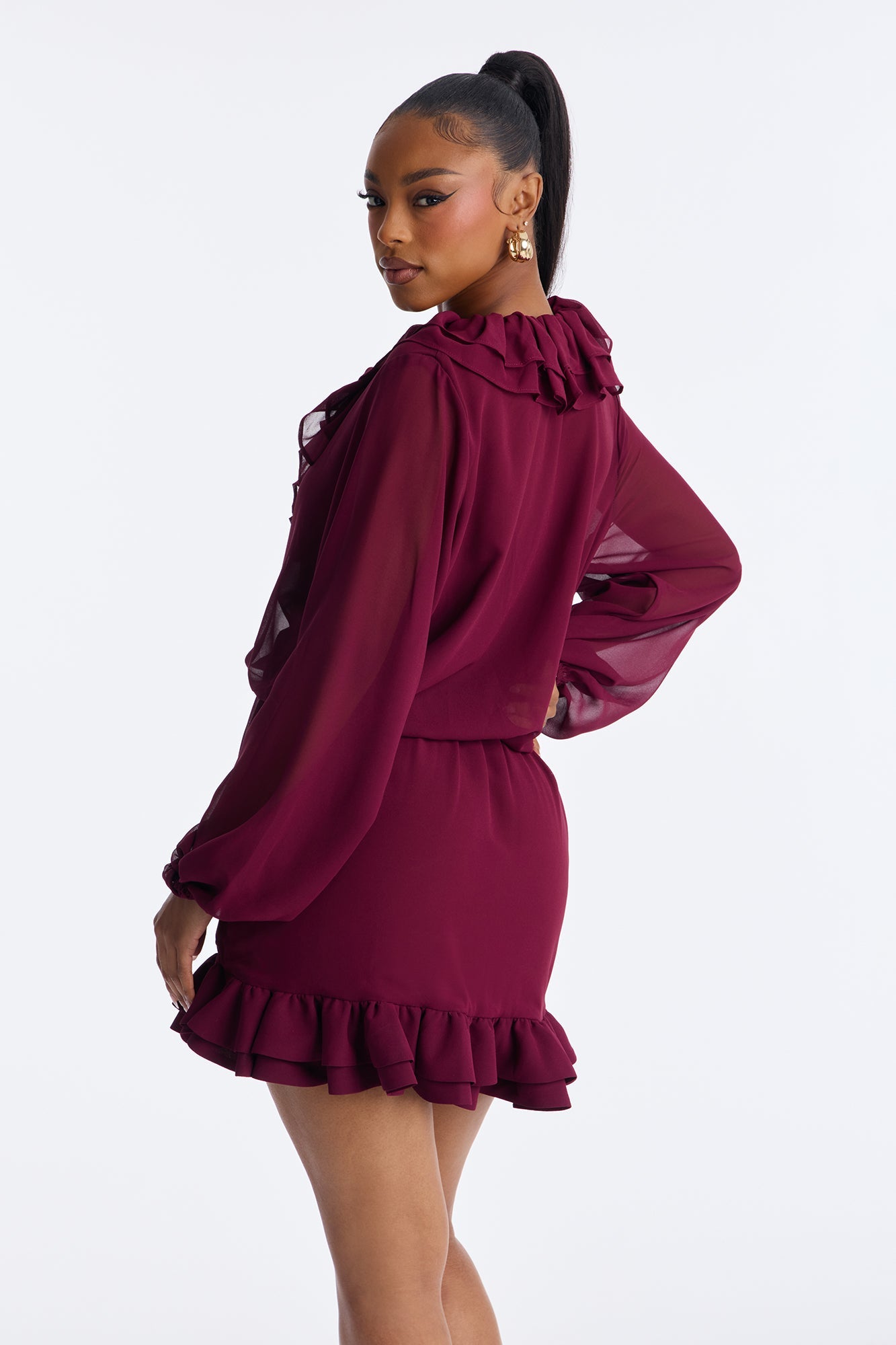 Summer Daze Ruffle Chiffon Mini Dress - Burgundy
