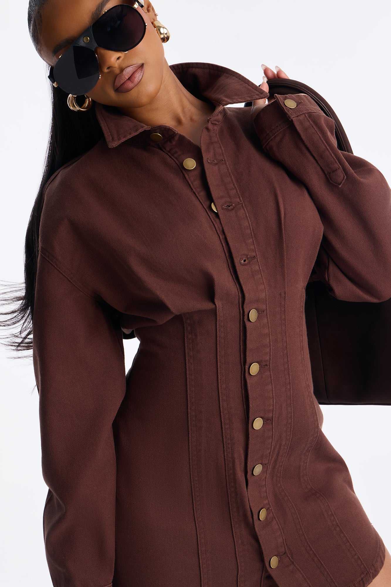 Alessandra Denim Mini Dress - Chocolate