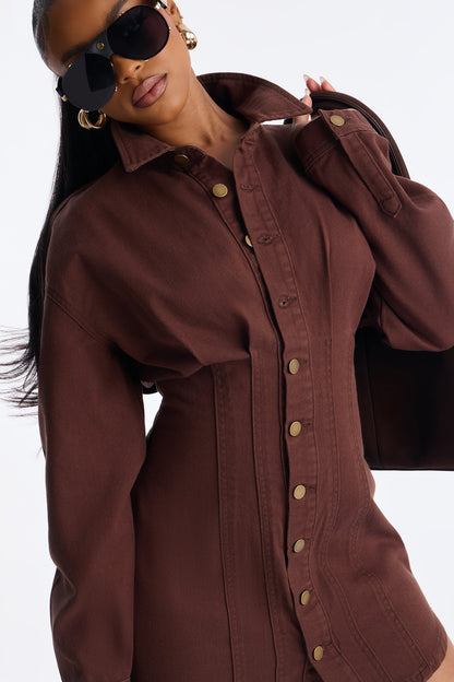 Alessandra Denim Mini Dress - Chocolate