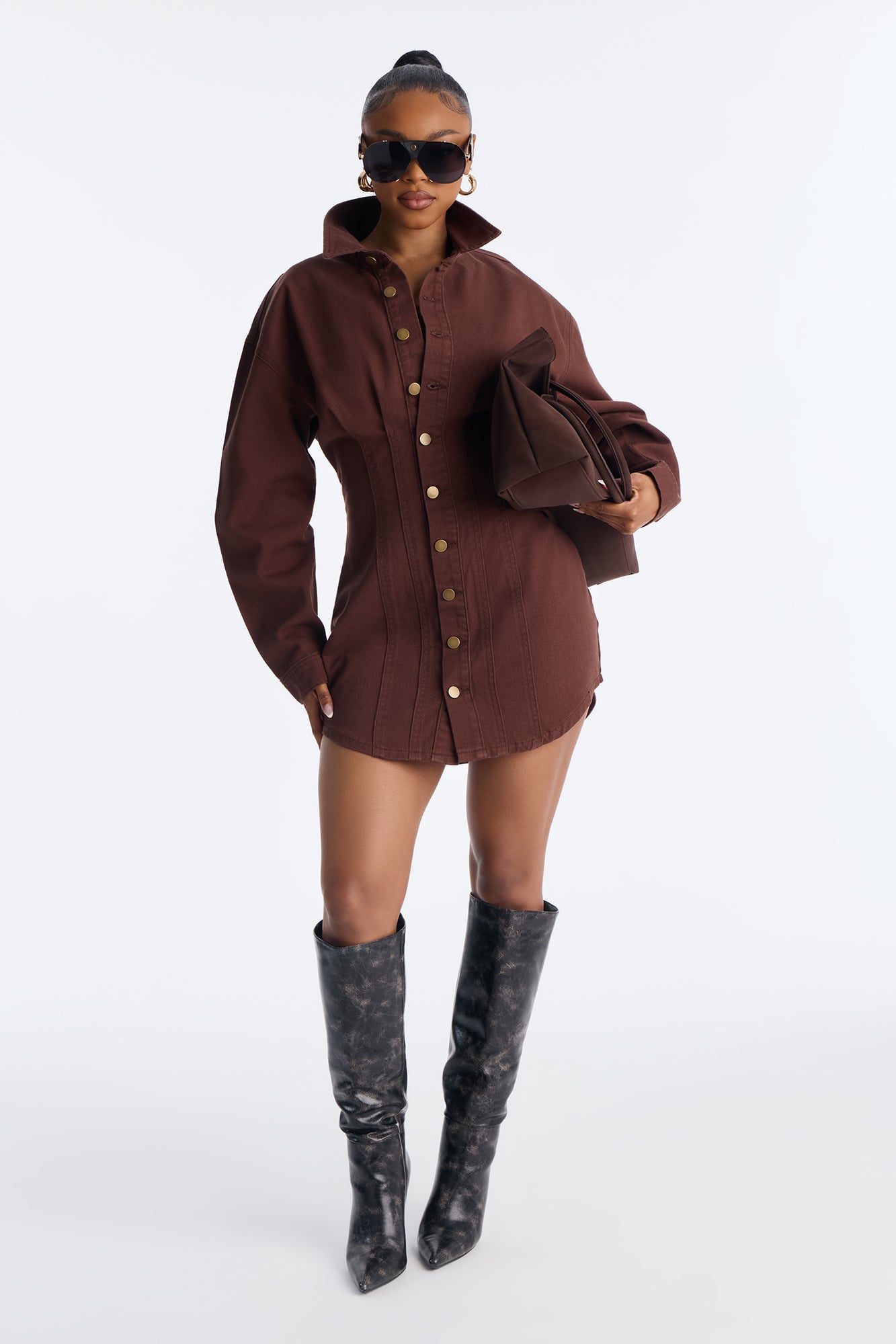 Alessandra Denim Mini Dress - Chocolate