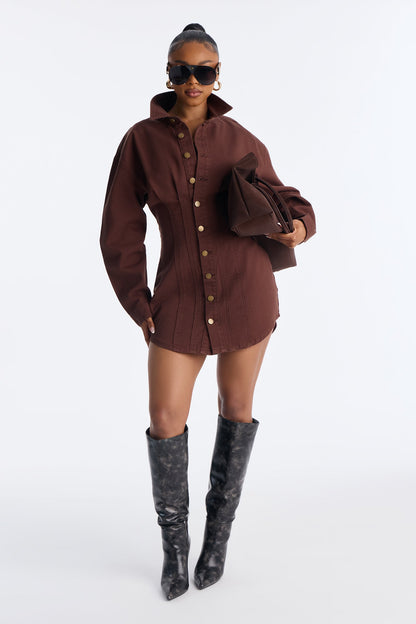 Alessandra Denim Mini Dress - Chocolate