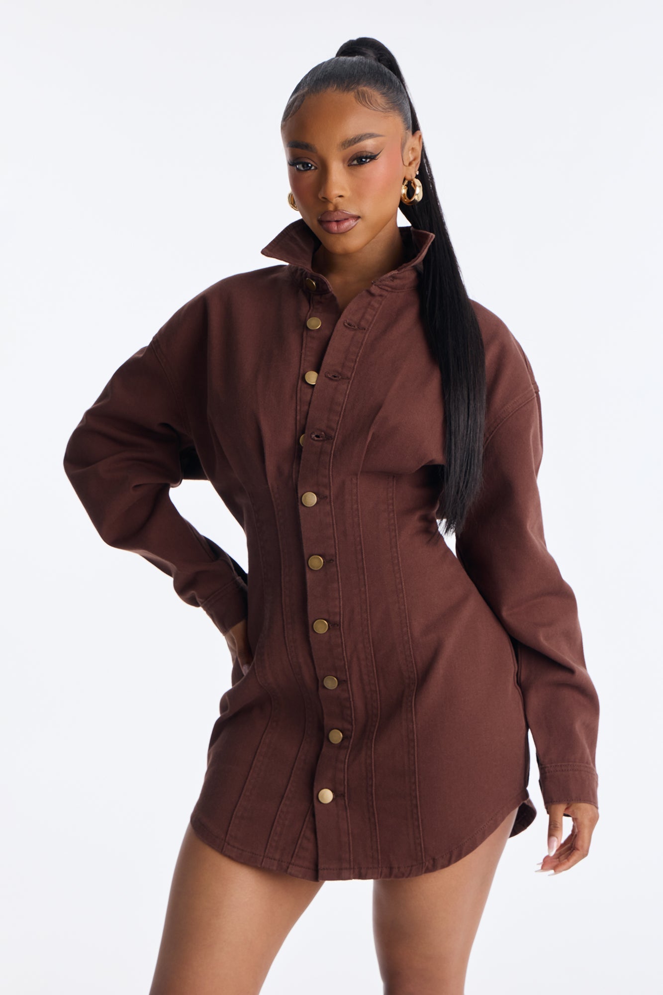 Alessandra Denim Mini Dress - Chocolate