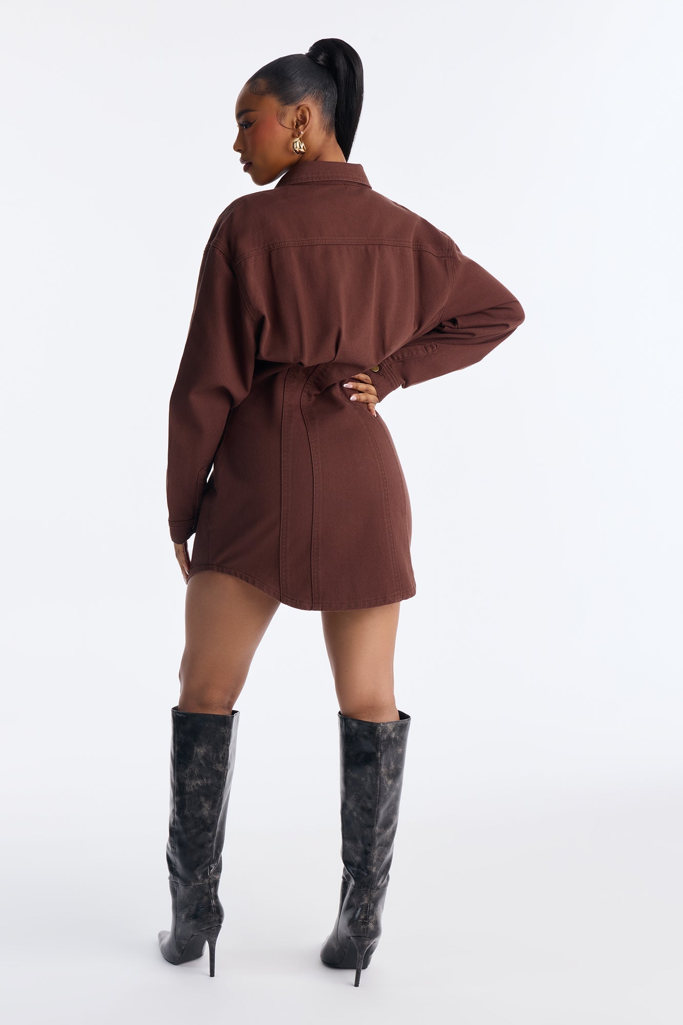 Alessandra Denim Mini Dress - Chocolate
