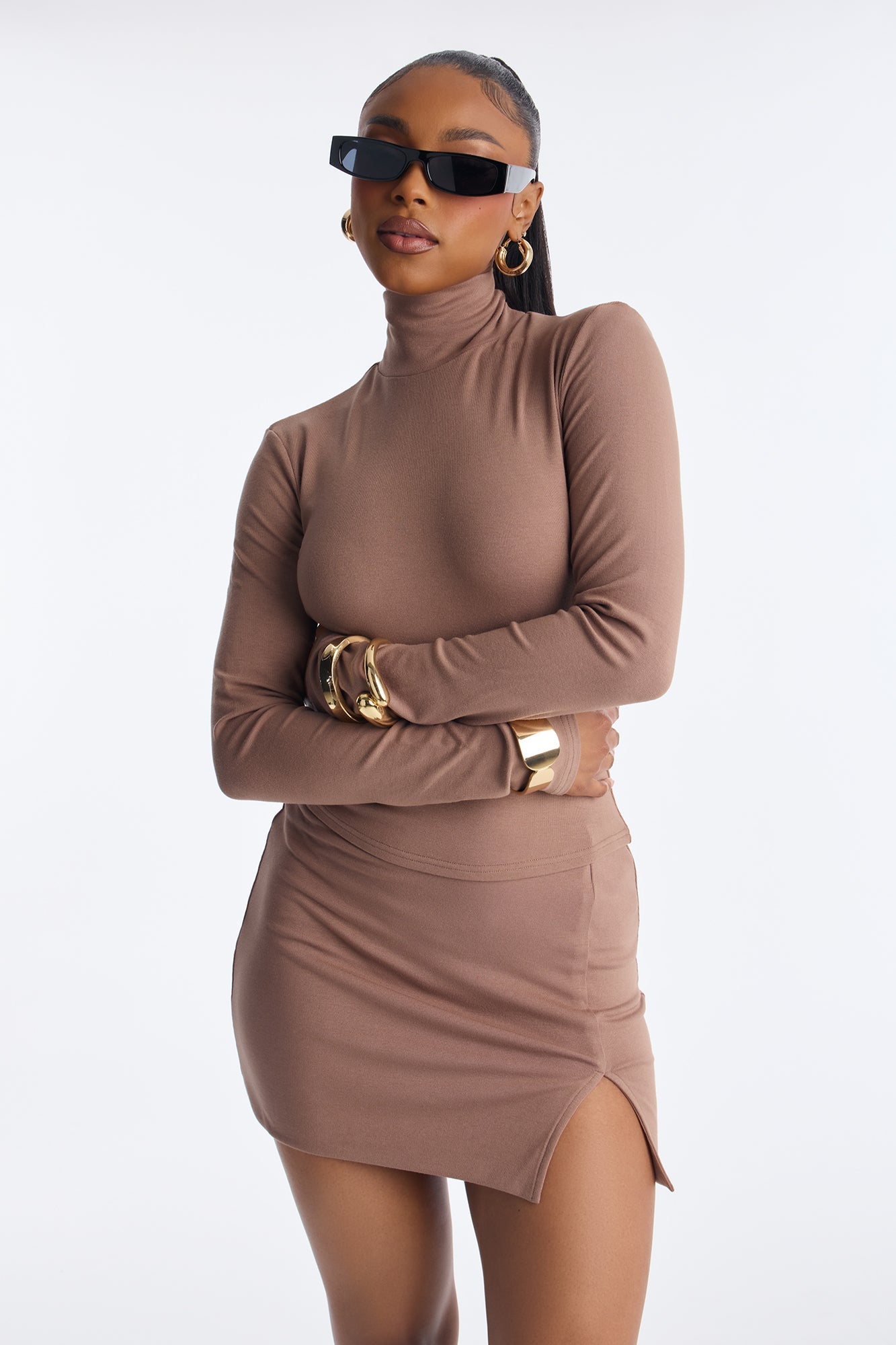 Diana Turtle Neck Skirt Set - Mocha