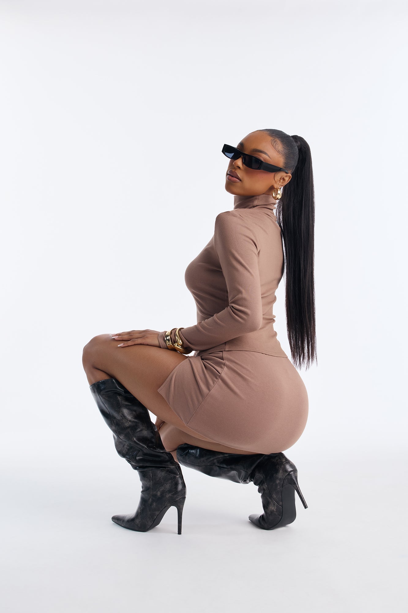 Diana Turtle Neck Skirt Set - Mocha