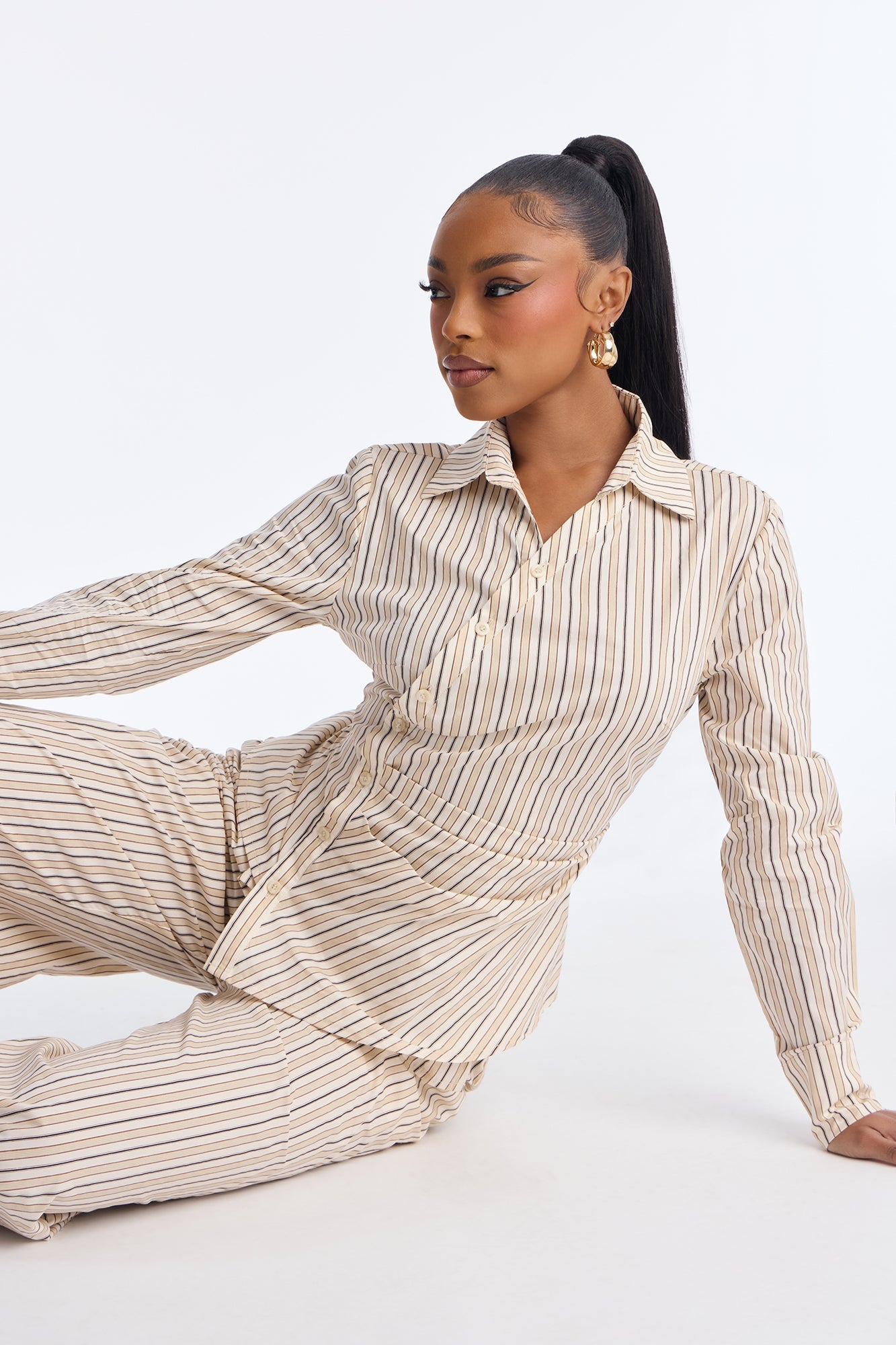 Margot Wrap Pinstripe Pant Set - Cream/combo