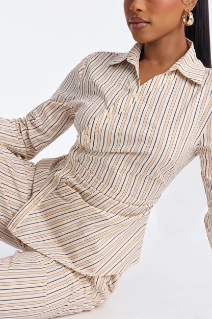 Margot Wrap Pinstripe Pant Set - Cream/combo