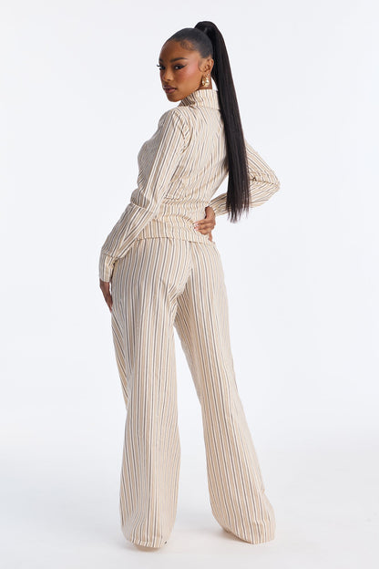 Margot Wrap Pinstripe Pant Set - Cream/combo