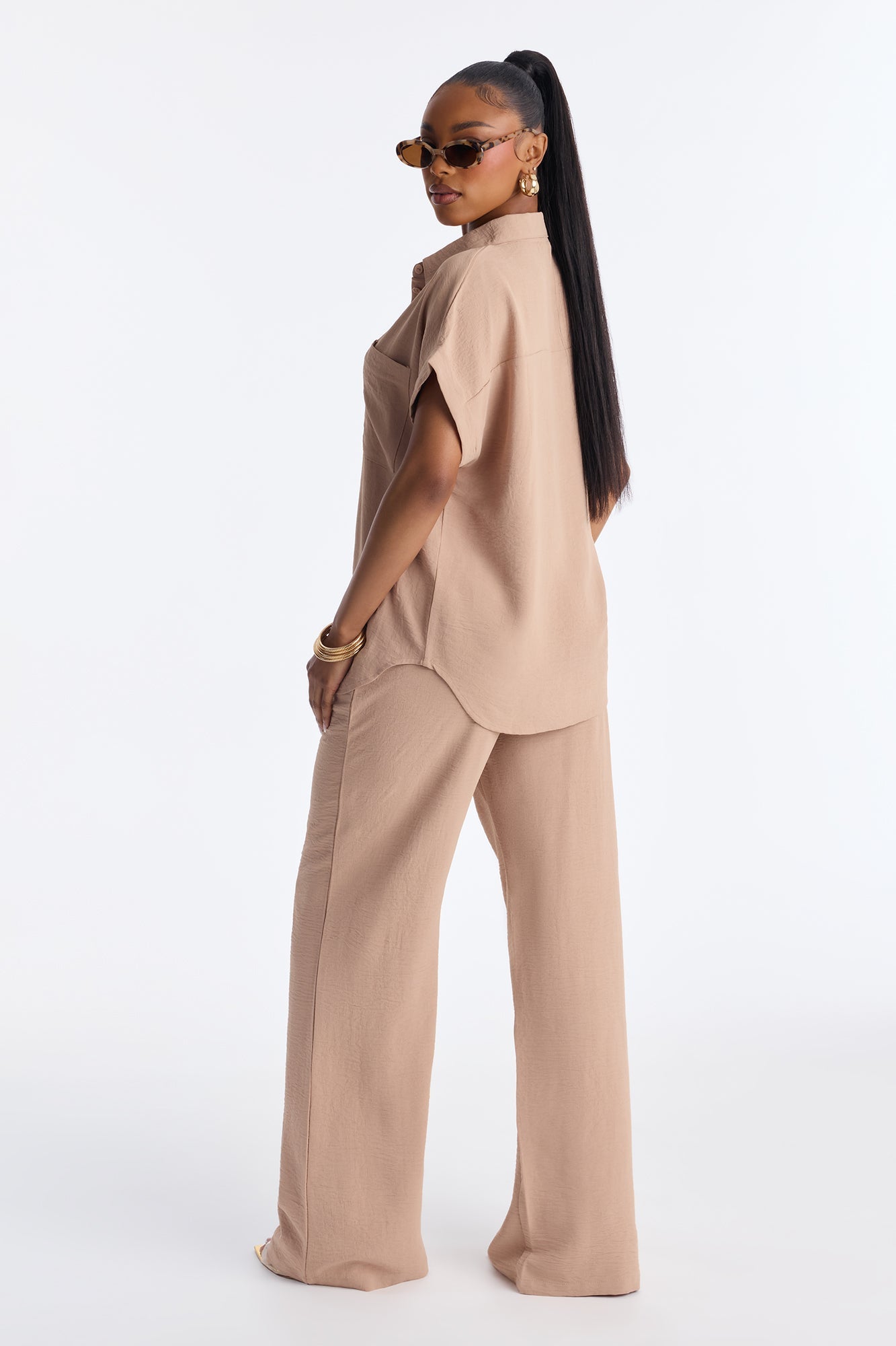 Makela Flowy Wide Leg Pant Set - Mocha