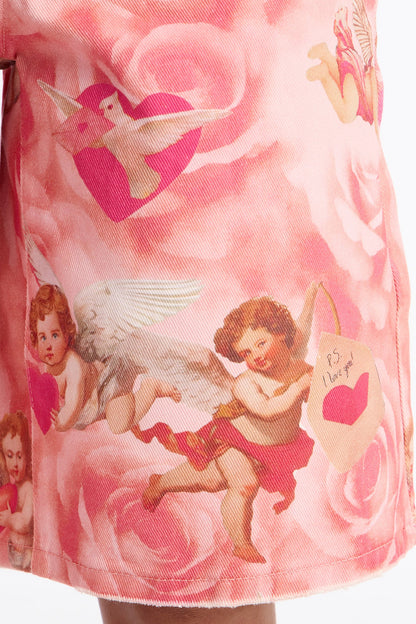P.S. I Love You Cherub Printed Denim Jorts - Pink/combo