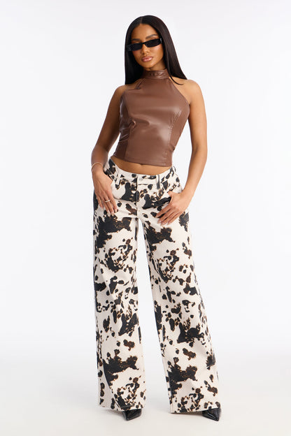 One Trick Pony Twill Rigid Wide Leg Pant 33 - Brown/combo