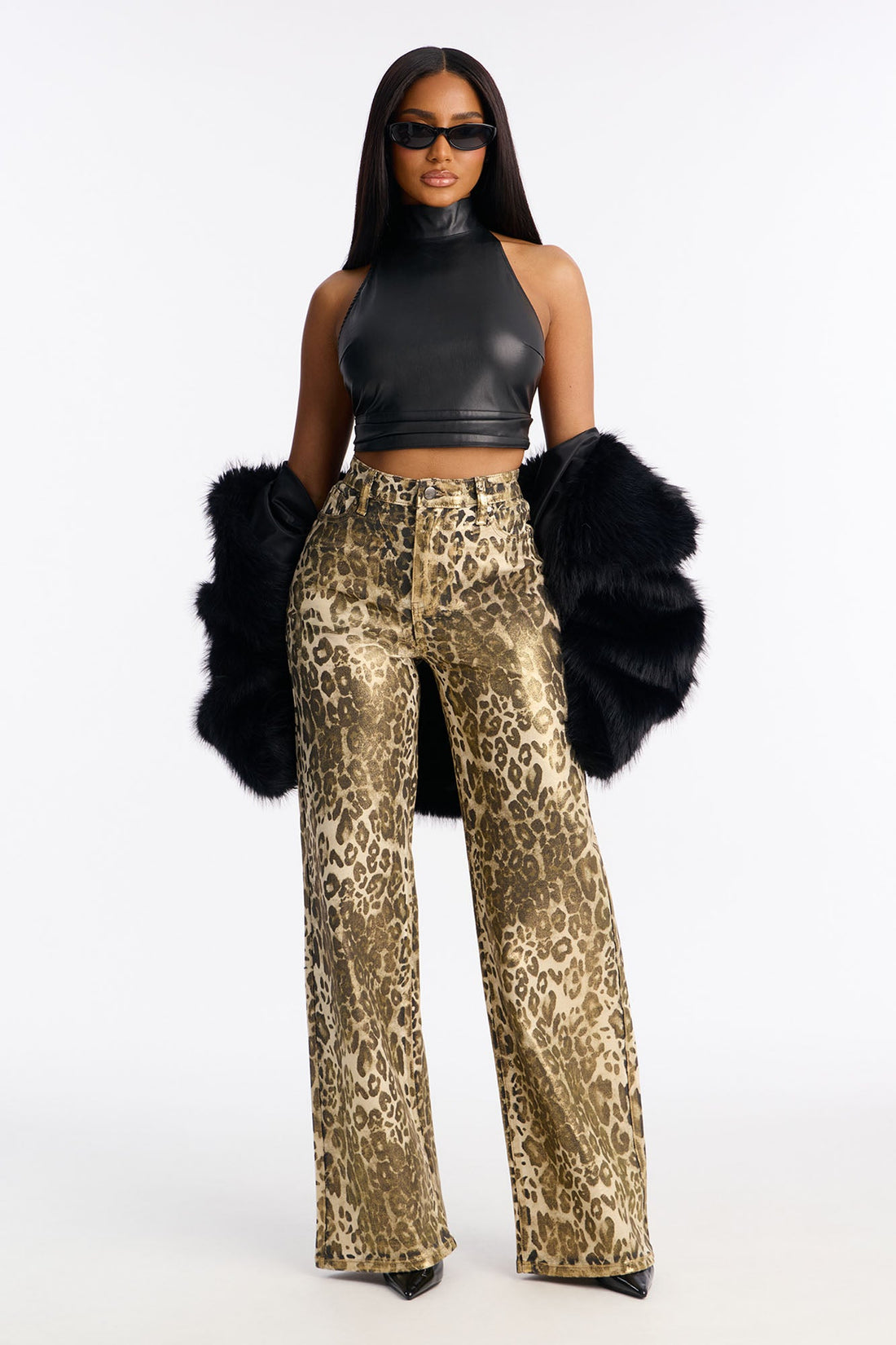 Fierce Passion Leopard Foil Straight Leg Jeans - Gold/combo