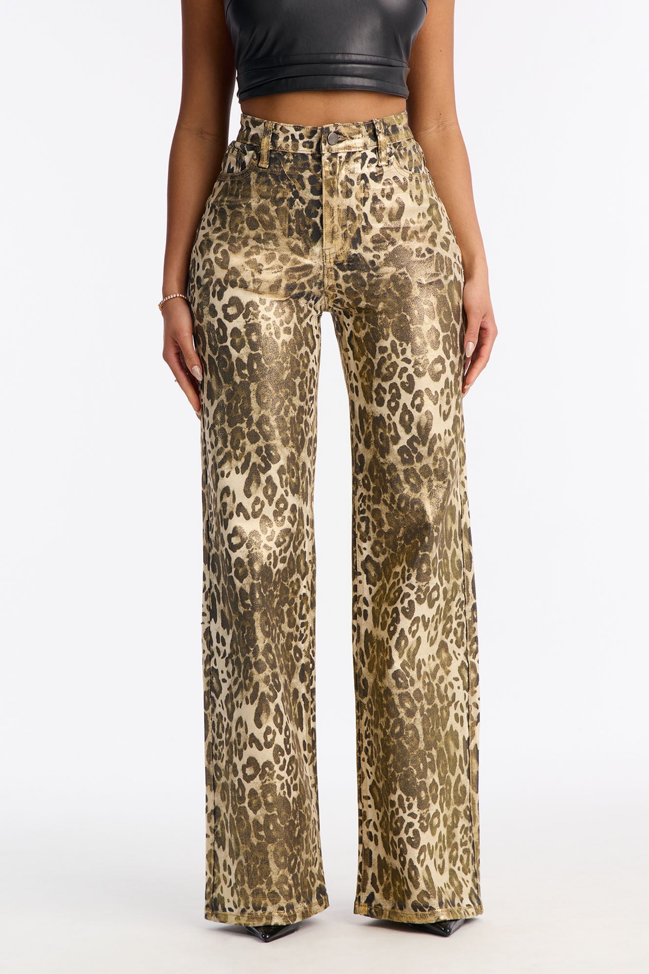 Fierce Passion Leopard Foil Straight Leg Jeans - Gold/combo