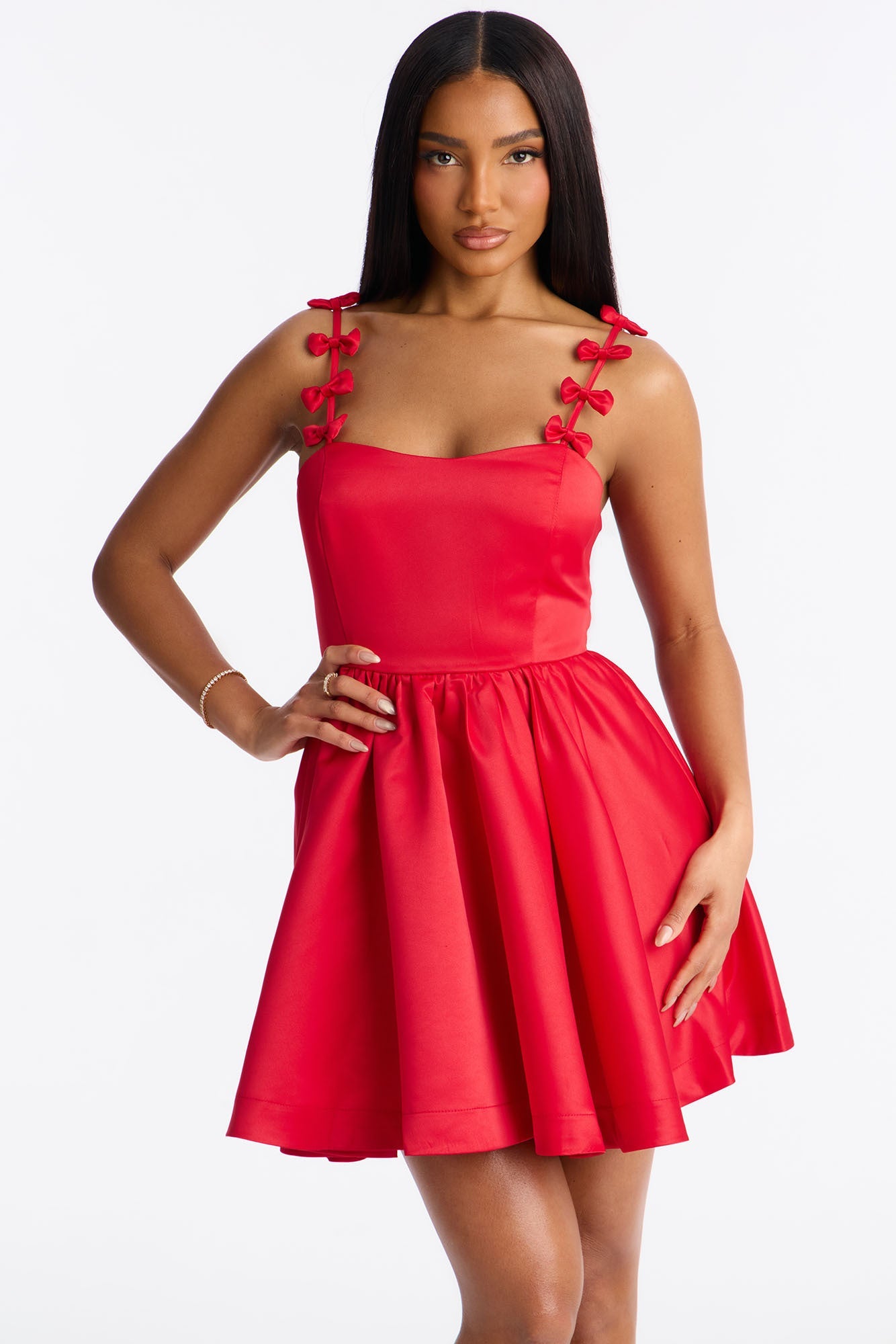 Sweet Hearts Satin Mini Dress - Red