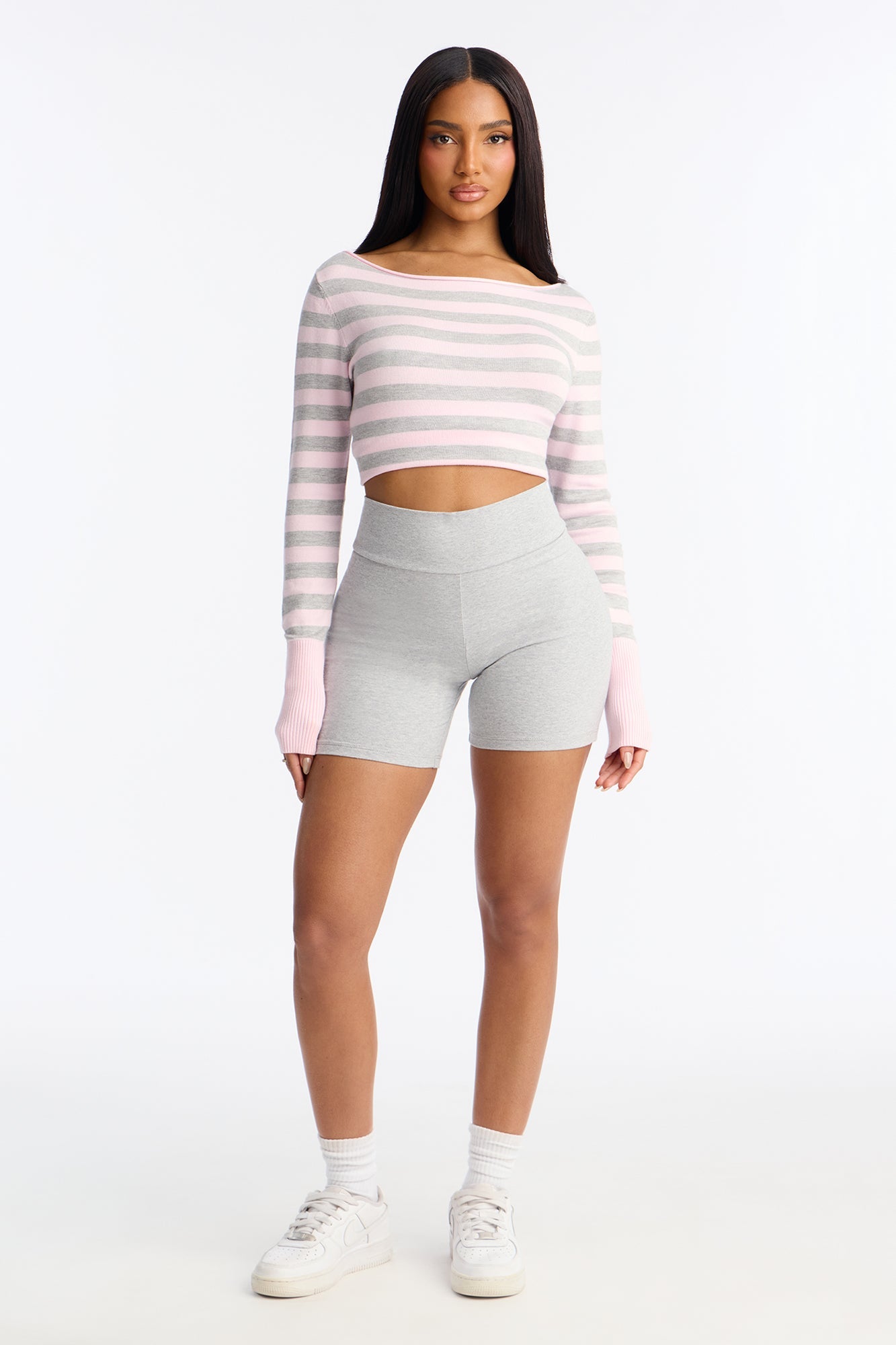 Quinn Mid Rise Everyday Cotton Biker Short 5″ - Heather Grey