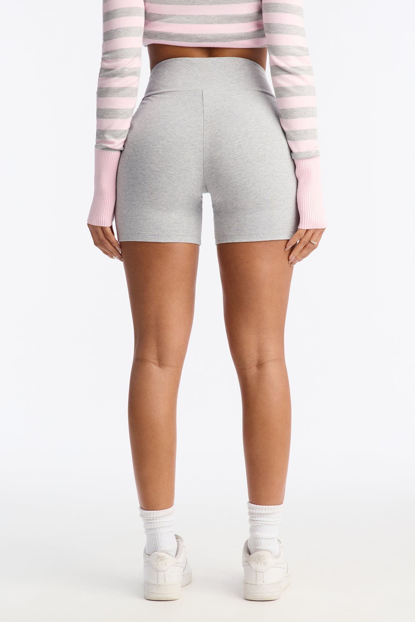Quinn Mid Rise Everyday Cotton Biker Short 5″ - Heather Grey