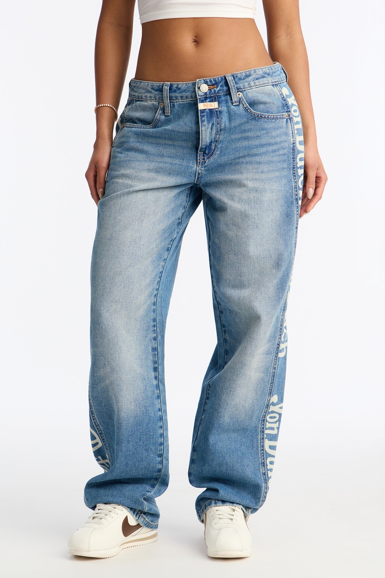 Von Dutch Originals Printed Straight Leg Jeans - Medium Wash