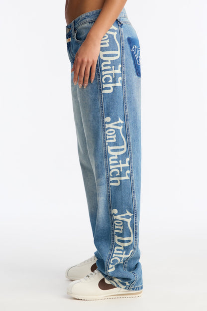 Von Dutch Originals Printed Straight Leg Jeans - Medium Wash