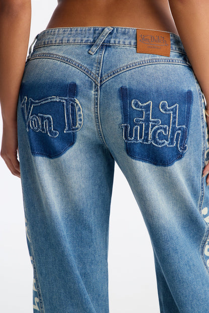 Von Dutch Originals Printed Straight Leg Jeans - Medium Wash