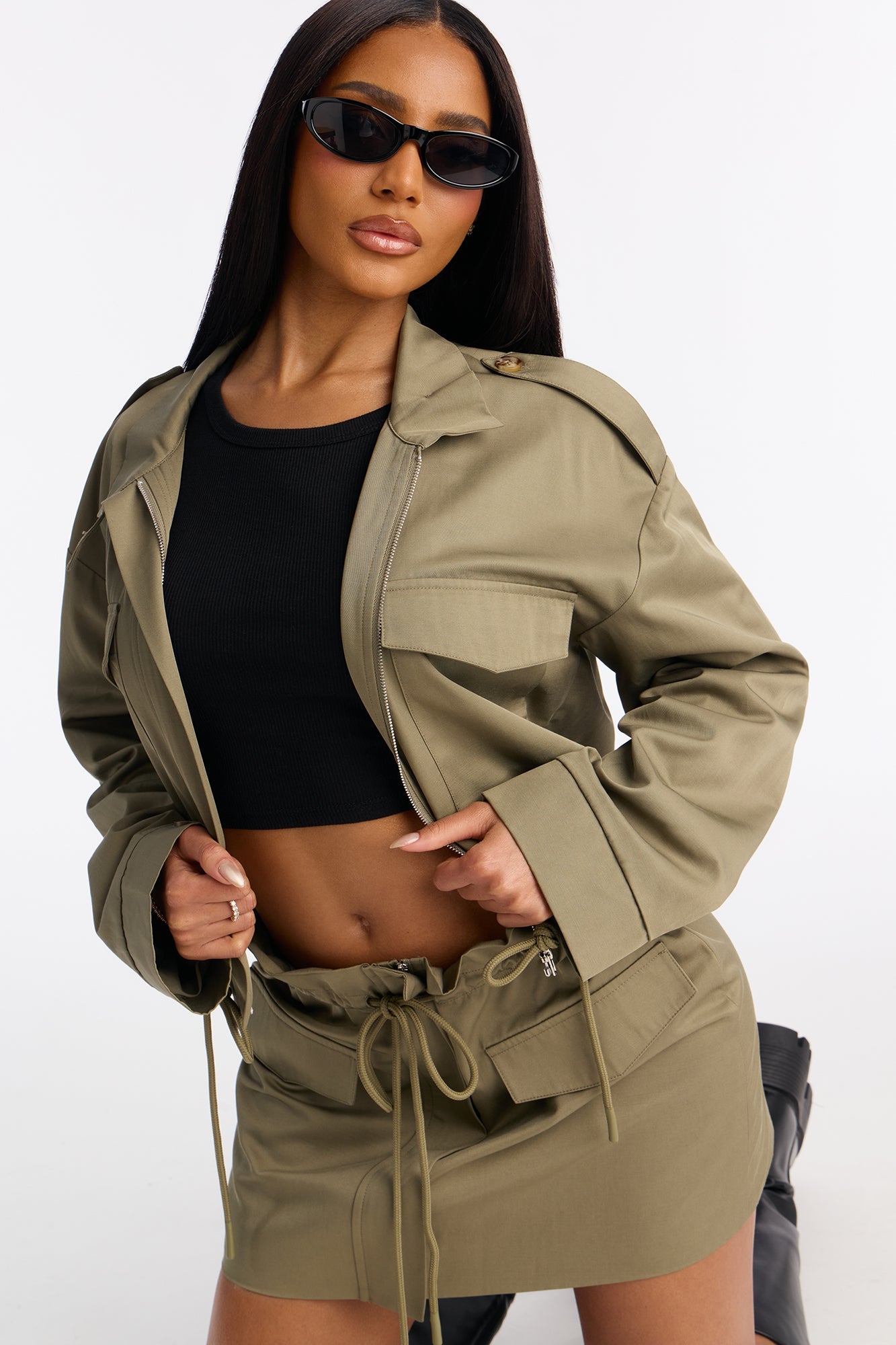 Samara Jacket Mini Skirt Set - Olive