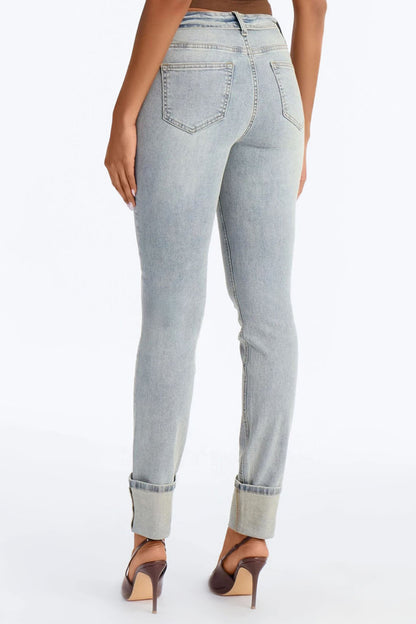 Miami Low Rise Foldover Stacked Stretch Skinny Jeans - Vintage Wash