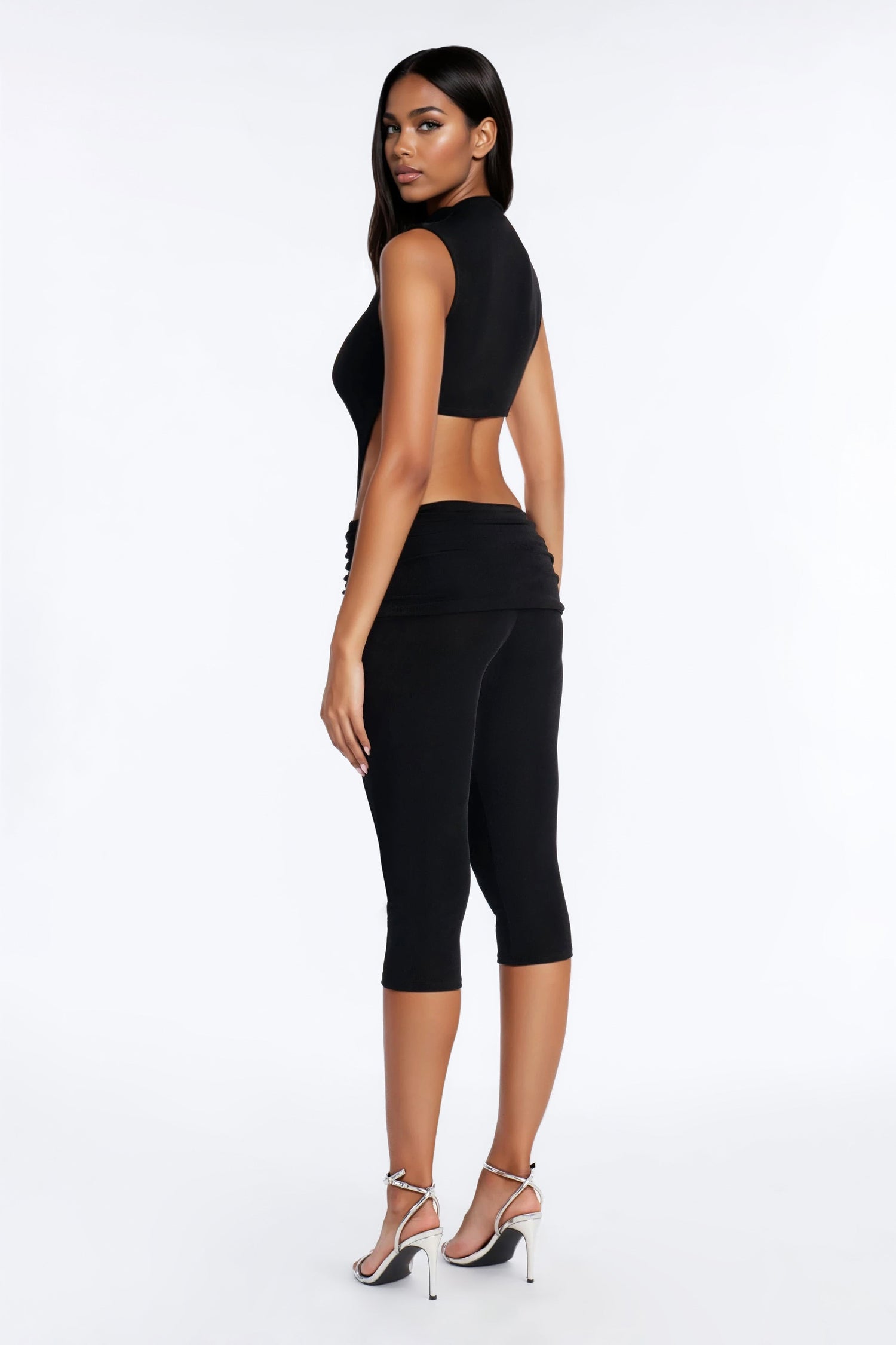 Next To You Cut Out Capri Set - Black