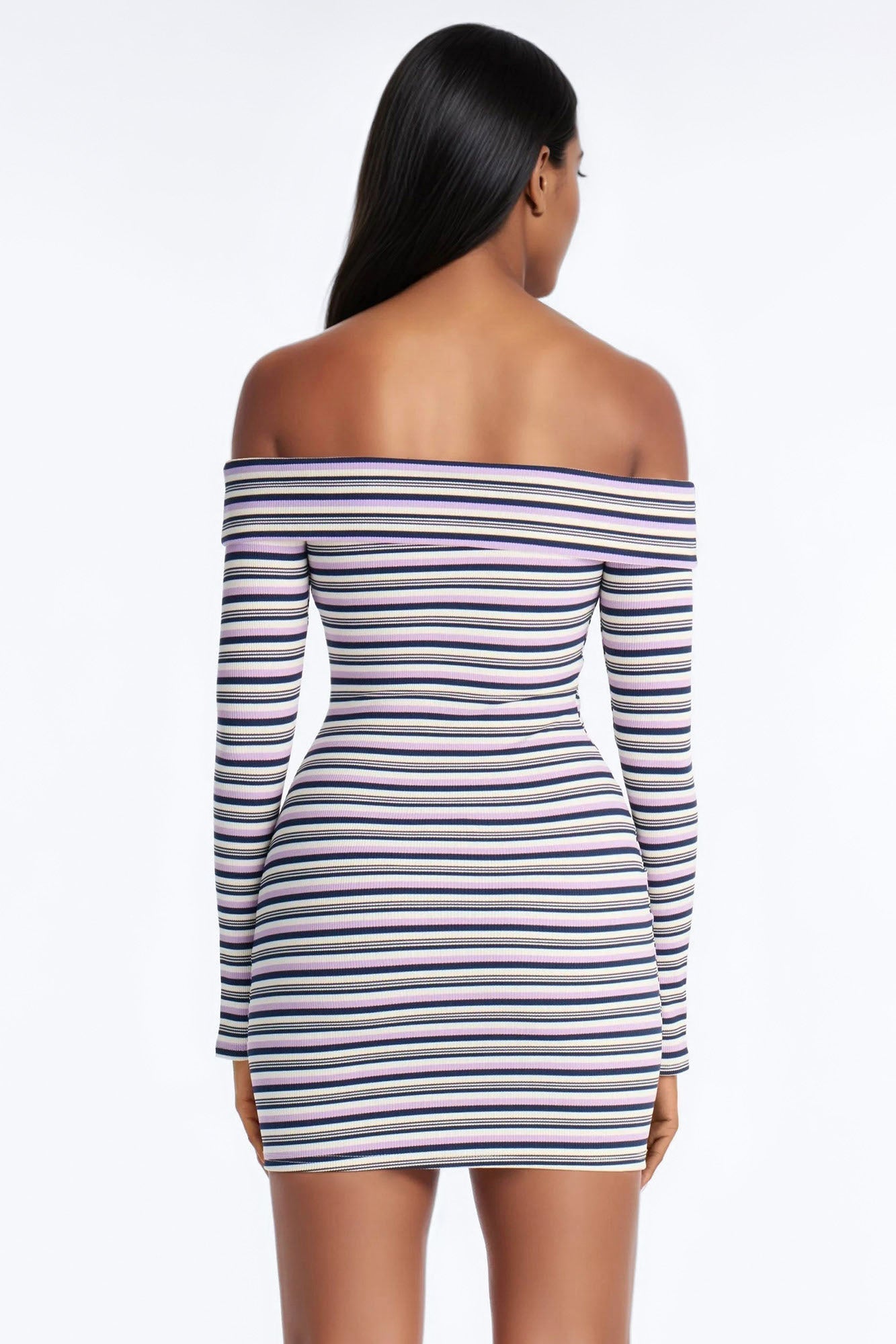 Azariah Striped Ribbed Mini Dress - Lavender/combo