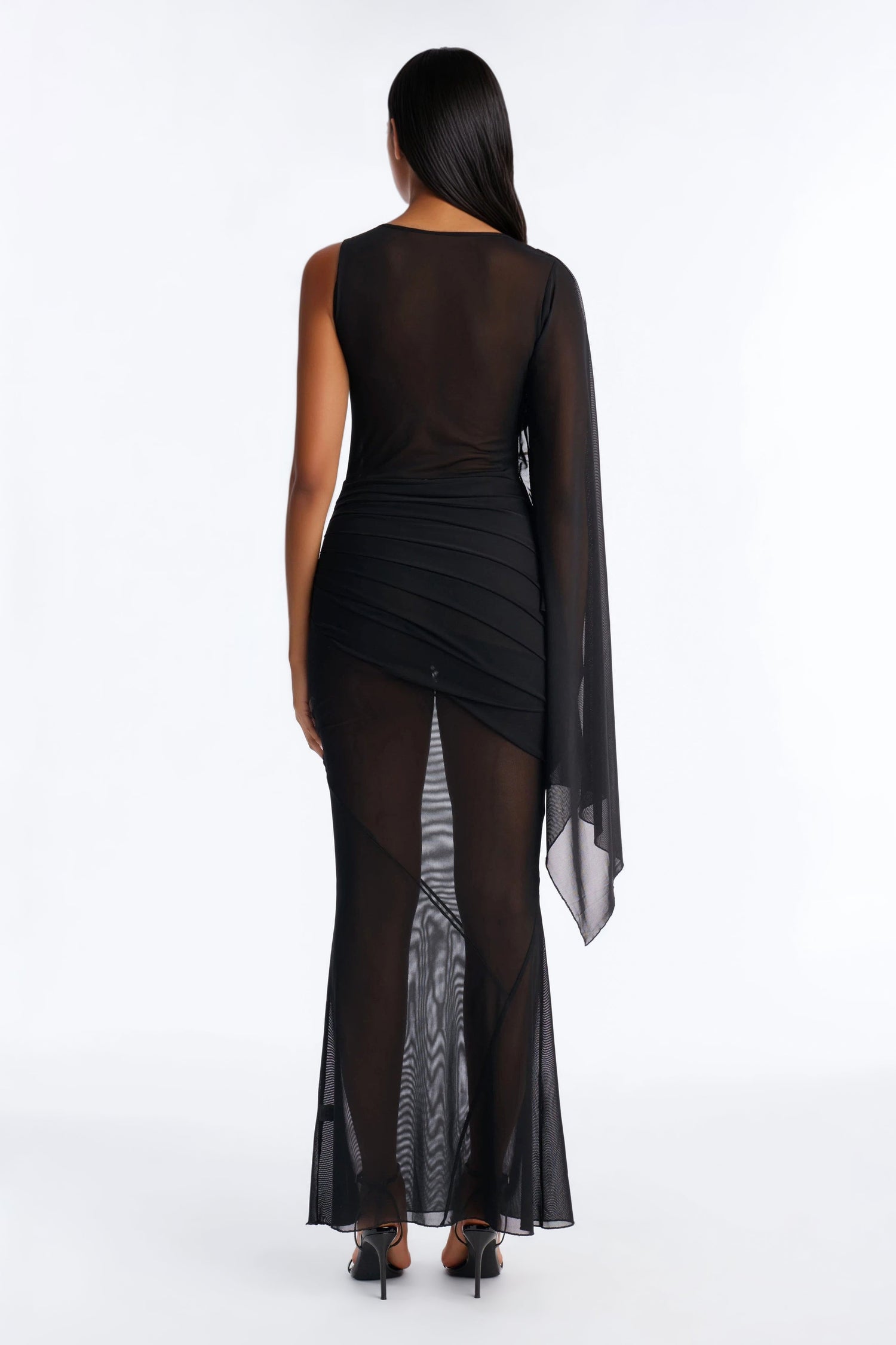 Winnie Draped Mesh Maxi Dress - Black