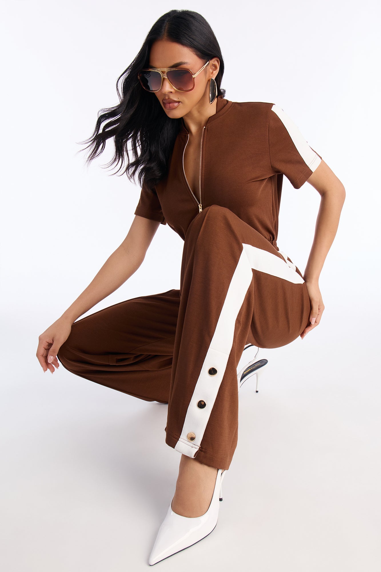 Lianna Short Sleeve Jumpsuit - Brown