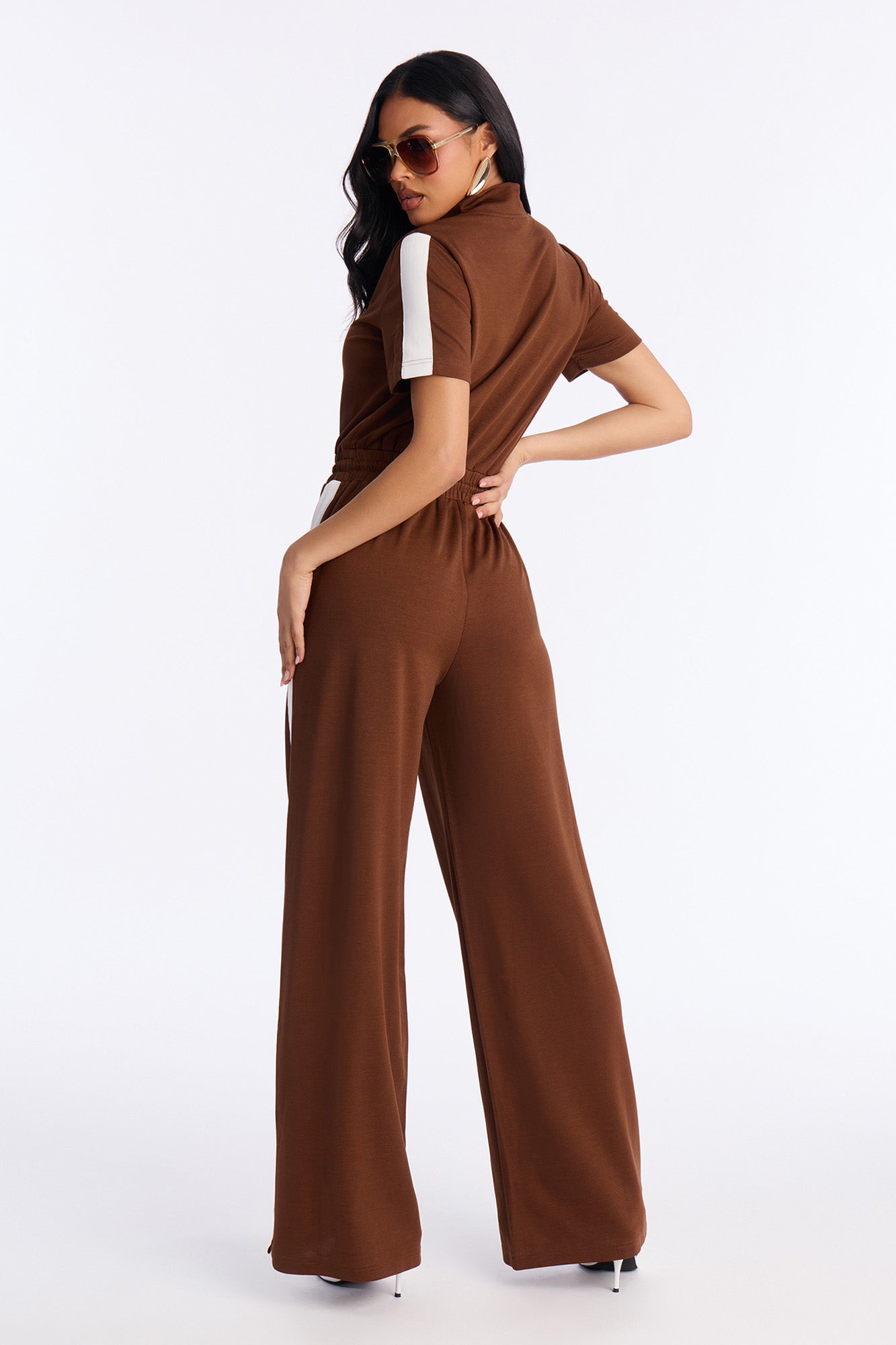 Lianna Short Sleeve Jumpsuit - Brown