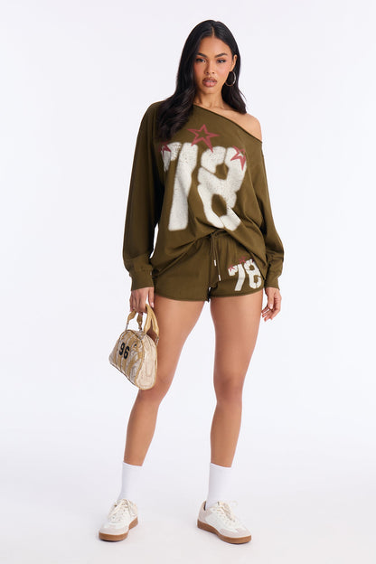 78 Stars Off Shoulder Short Set - Olive