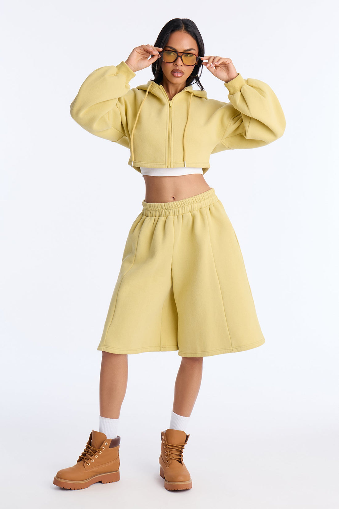 Wake Up Check Fleece Jort Set - Green
