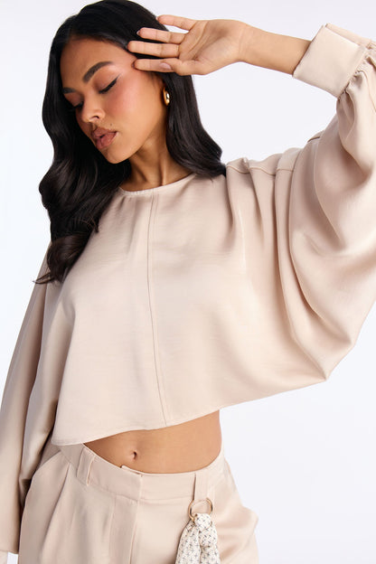Not Your Typical Satin 3 Piece Pant Set - Champagne