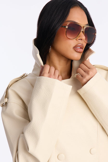 Adrienne Double Breasted Faux Leather Jacket - Bone