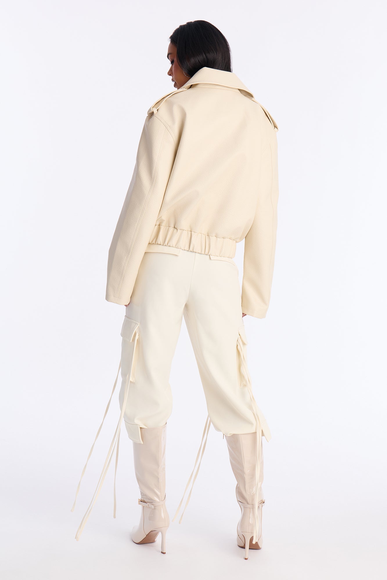 Adrienne Double Breasted Faux Leather Jacket - Bone
