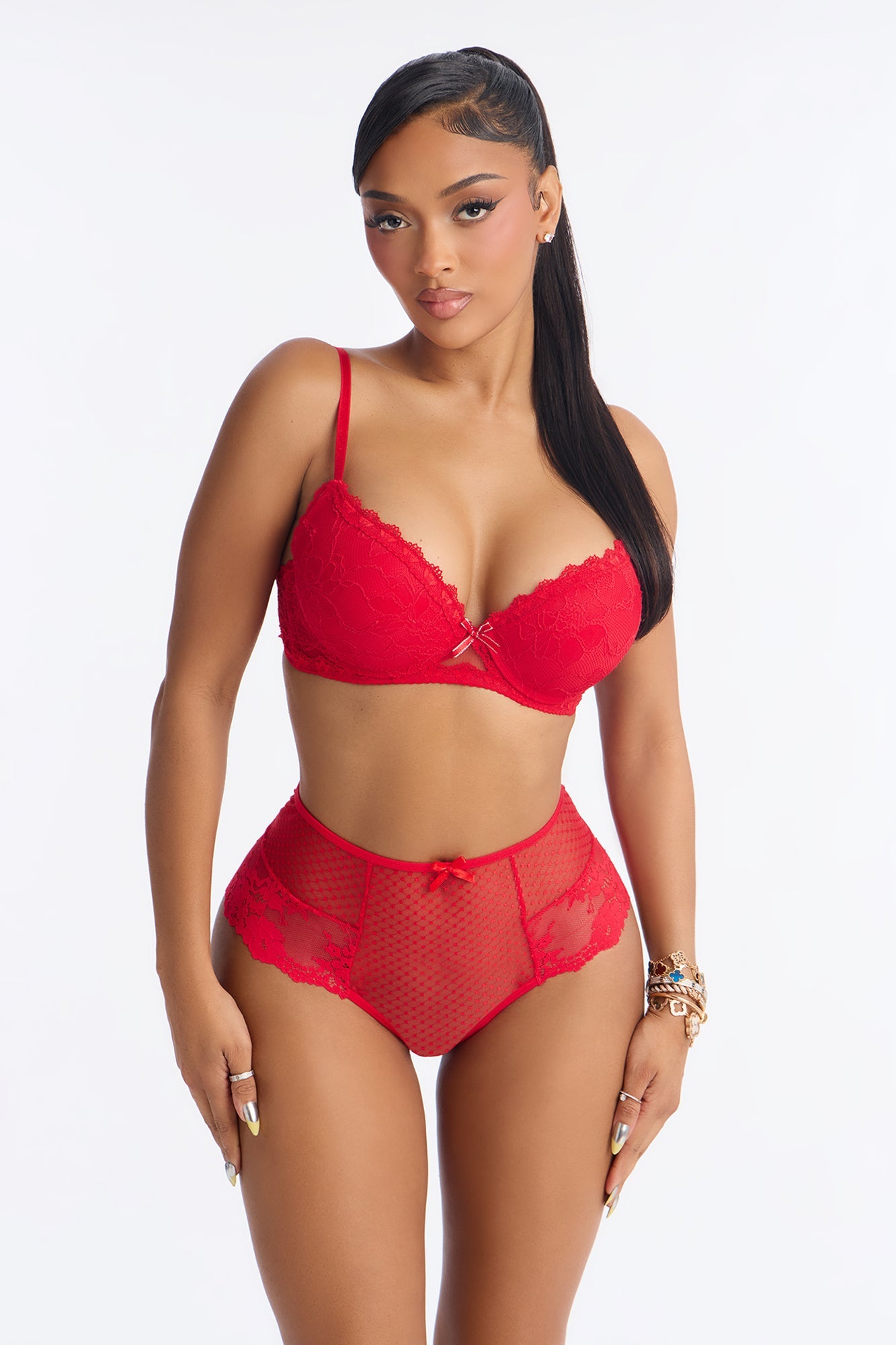 Tatyana Mesh Lace Up Hipster Panty - Red